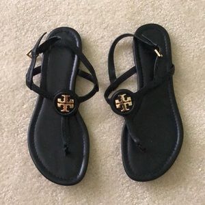 Black Leather Tory Burch Sandals